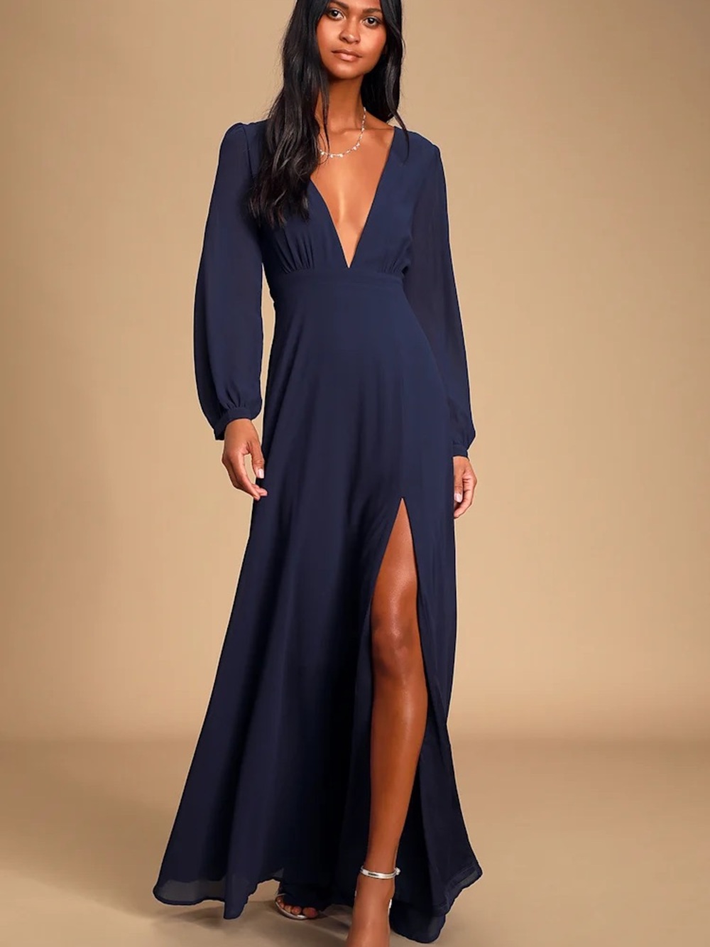 Lulu's All My Life Navy Blue Long Sleeve Maxi Dress